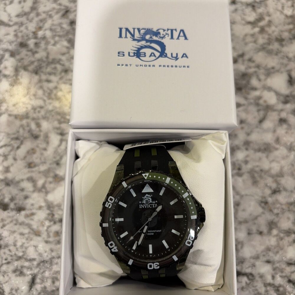 Invicta Subaqua Men's Quartz Analog Watch Black Dial Green/Black Band 70035